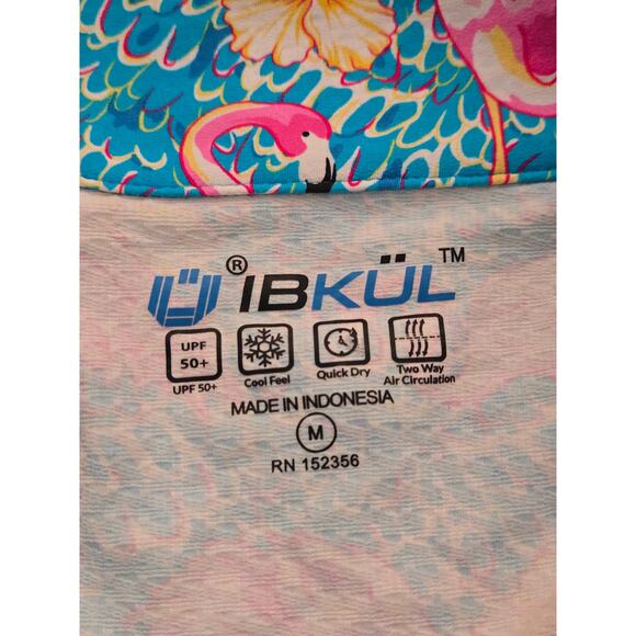 NWOT IBKUL Penny Turquoise Flamingo Long Sleeve Mock Golf Shirt, Size Medium - Picture 7 of 8